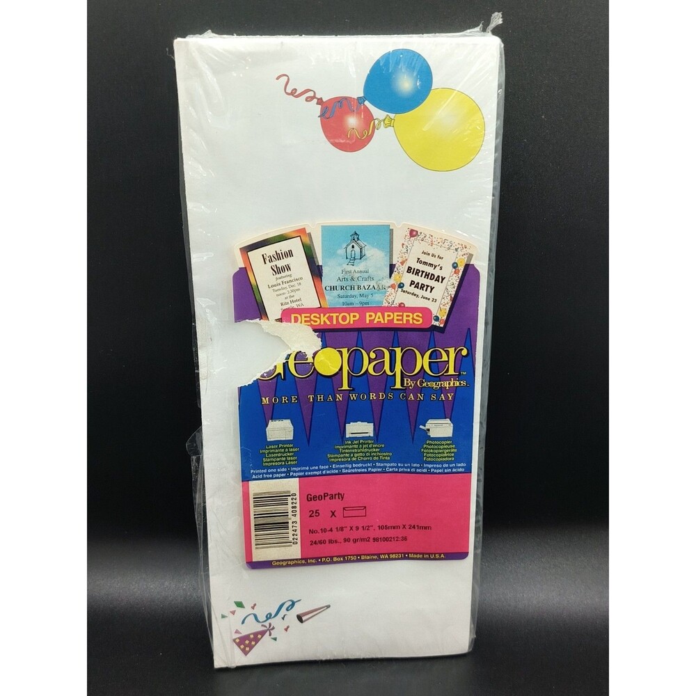 Vintage Geographics GeoParty Envelopes No. 10 Party Balloons 24 Count 4 1/8 x 9